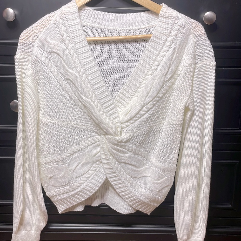 Fashion Nova White Twist-front Sweater